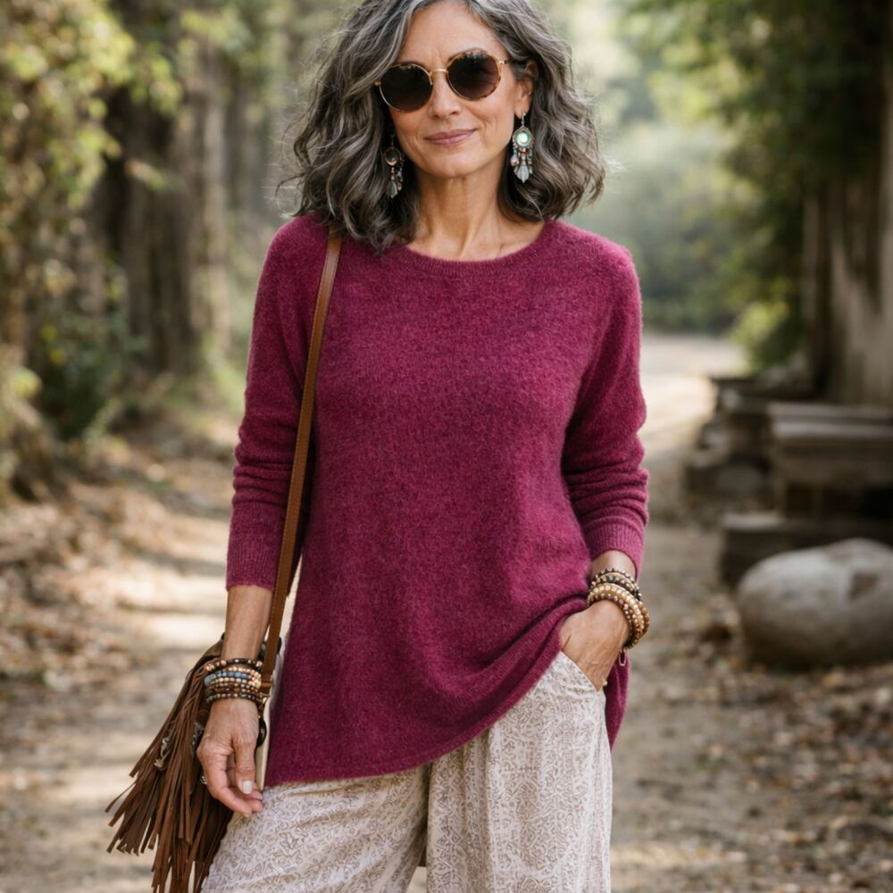 Gudrun Sjoden Lagenlook Wool Pullover Sweater XS Maroon Red European Luxury